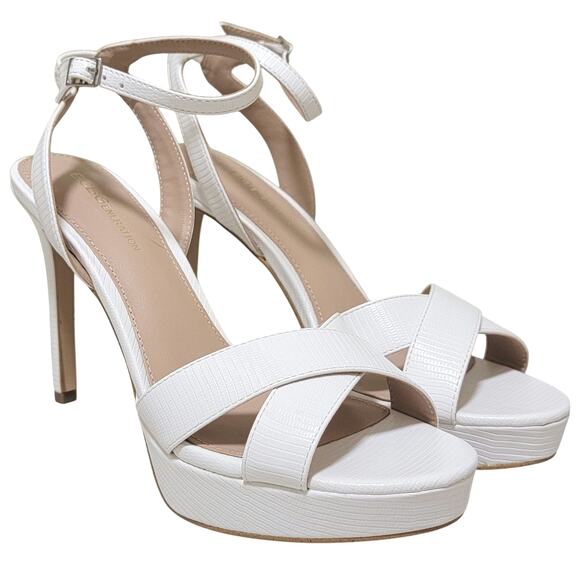 BCBGeneration Women Niada Ankle Strap Platform Sandals Size US 8.5M White Lizard - Picture 1 of 4
